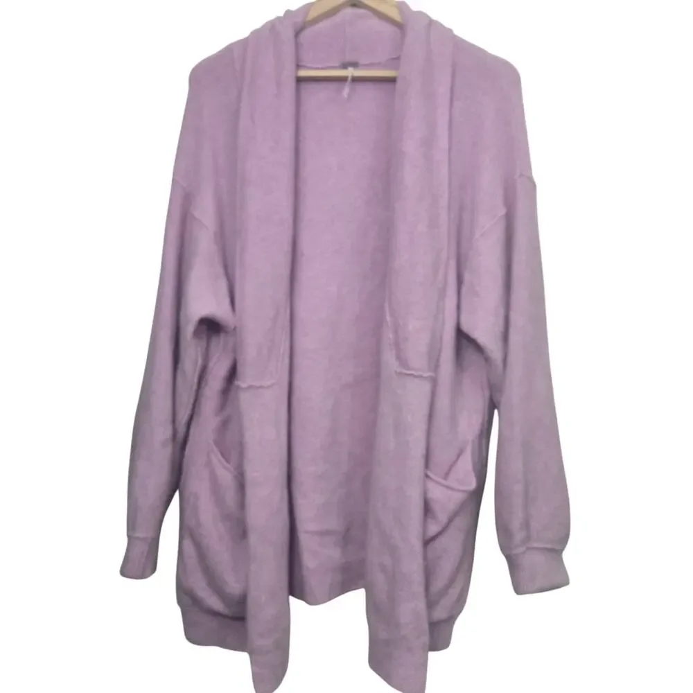 Free People Cashmere Duster Cardigan Size S Park Ave Lilac Pink Pockets Longline - Picture 3 of 9